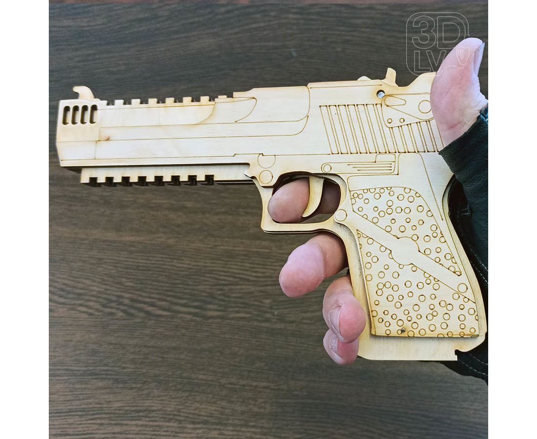 Резинкострел пистолет Desert Eagle синяя фанера копия 1:1 (3DLV-19-9301) из  дерева купить